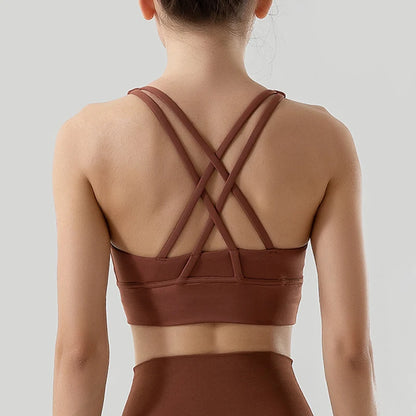 SOISOU Top Women Bra Cropped Bralette Gym Yoga Sports Bra Cross Sexy Back Female Bra Breathable Top Women's Underwear 25 Colors