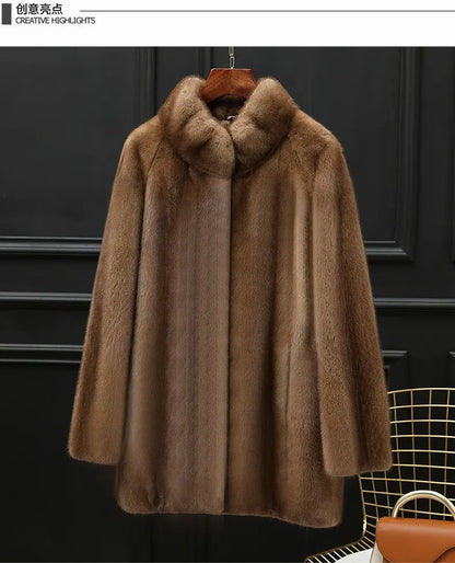 Real Mink Fur Coat Women Clothing Whole Mink Midi Long Fur Jacket 2023 Winter Clothes for Woman Stand Collar Abrigos Mujer FCY