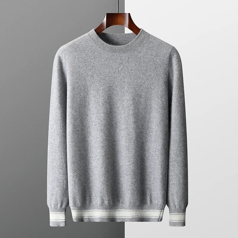 Autumn and Winter 100% Pure Cashmere 2-Piece set Men Loose and Warm Round Neck Pullover Sweater Knitted Casual Pencil Pants Suit