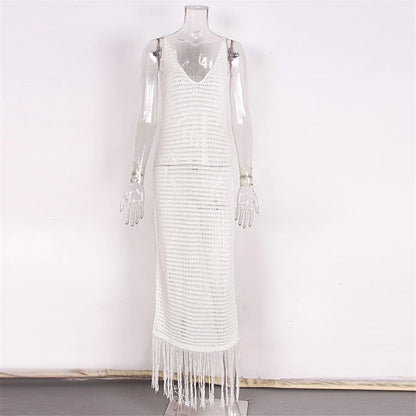 New Sexy S - XL Fringe Tassel Knitted Crochet Tunic Beach Cover Up Cover-ups Beach Dress Beach Wear Beachwear Female Women V3791