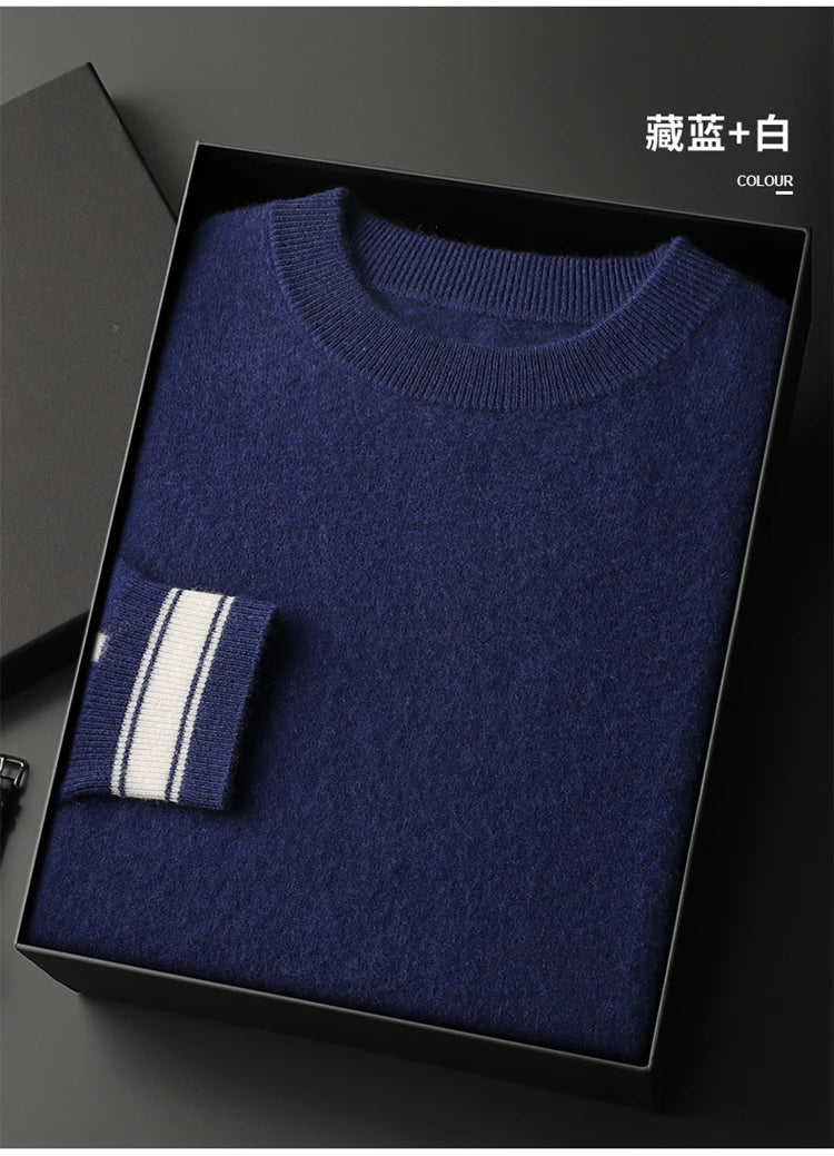 Autumn and Winter 100% Pure Cashmere 2-Piece set Men Loose and Warm Round Neck Pullover Sweater Knitted Casual Pencil Pants Suit