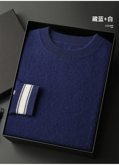 Autumn and Winter 100% Pure Cashmere 2-Piece set Men Loose and Warm Round Neck Pullover Sweater Knitted Casual Pencil Pants Suit