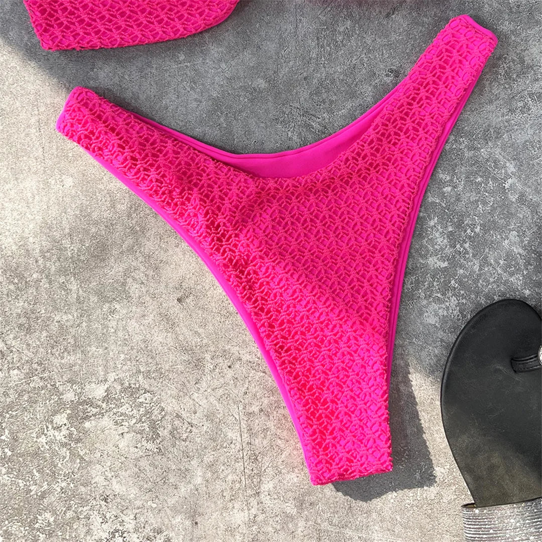 Wrinkled Bandeau High Cut Bikini Women Swimwear Female Swimsuit Two-pieces Bikini set Strapless Bather Bathing Suit Swim V3367