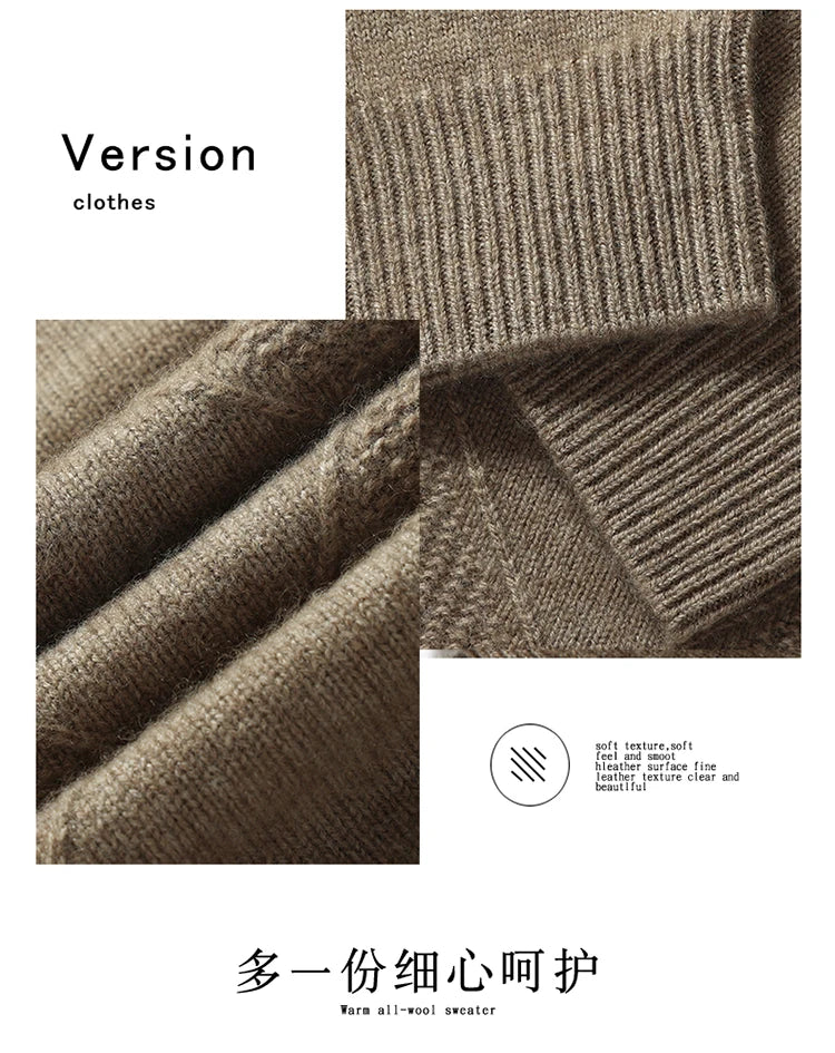 Autumn Winter New Style 100% Goat Cashmere Men's Mock Neck Diamond Knitted Base Shirt Casual Business Top Fashionable Knitwear