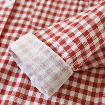 2026 Spring/Summer Couple Pajama Set 100% Cotton Double Layer Gauze Men's and Women's Japanese Plaid Set Long sleeved Home Fury