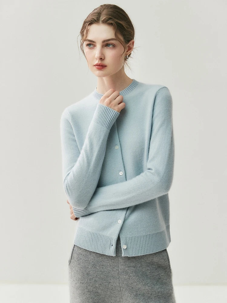 CHICUU Autumn Winter Women Thick O-neck Cardigan Basic Simple 100% Cashmere Sweater Solid Long Sleeve Cardigan Coat Knitwear