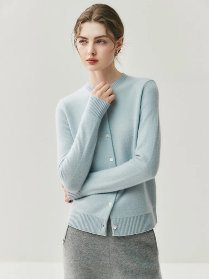 CHICUU Autumn Winter Women Thick O-neck Cardigan Basic Simple 100% Cashmere Sweater Solid Long Sleeve Cardigan Coat Knitwear