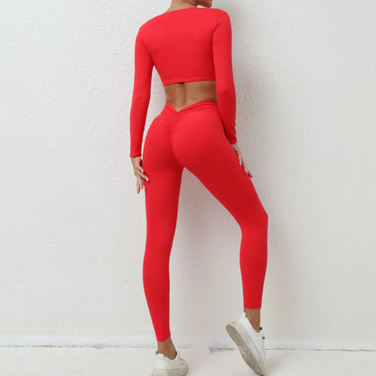 Yoga Set Women Clothes Workout Set 2 Pieces Sportswear Gym Clothing Fitness Long Sleeve Crop Top High Waist Leggings Sports Suit