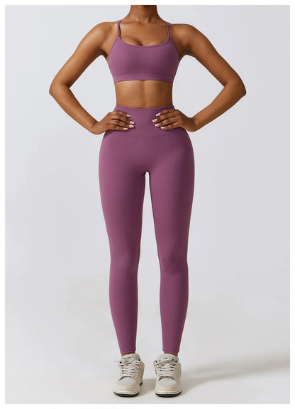 Women 2/3pcs Workout Outfits Yoga Sets Sportswear Gym Workout Clothing Tracksuit High Waist Leggings and Stretch Sports Bra