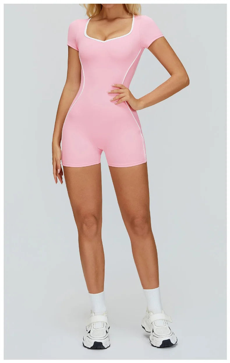 TRY TO BN Gym Jumpsuit Sports Hollow Back Women's Breathable Contrasting Colors Bodysuit Fitness One Piece Running Yoga Clothing