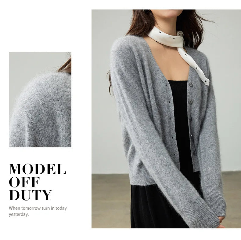 SuyaDream, Cardigans For Woman, Fleece Wool, V Neck, Soft Cozy Sweaters, 100%Wool, 2025 Fall Winter Jackets