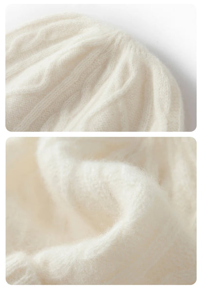 DjzDsm 100%Pure Wool Women's Hat For Winter Warm Soft Luxury Cashmere Twists Slouchy Street y2k Women's Hat