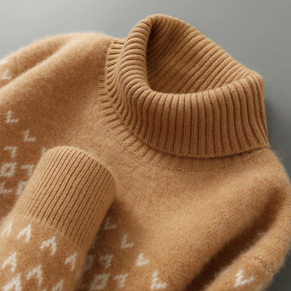 New 100% Pure Wool Cashmere Men's O-neck Pullover 2025 Autumn/Winter Color Matching Top Casual Thick Fashion Large Size Jacket