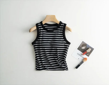 2026 Summer New Women's Tank Top Pajamas All Cotton with Chest Pads Tank Top with Stripe Sports Bottom Short Home Fur Ladies