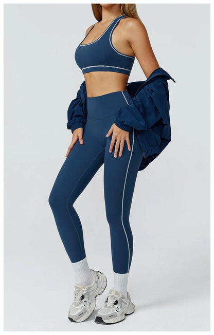3PCS Yoga Set Women Workout Set 2 Pieces Sportswear Yoga Suit Gym Clothing Fitness Zipper Long Sleeve Sports High Waist Leggings