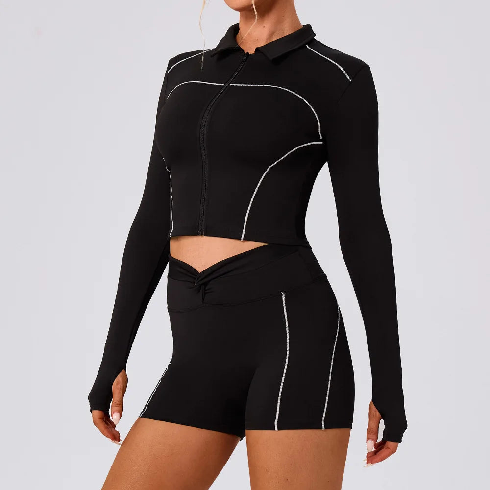 Women's Fitness Yoga Shirts Sports Jackets Gym Yoga Long Sleeve Running Coats Female Workout Clothes For Cycling Activewear