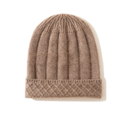Thickened Outdoor Hat Autumn And Winter Men's And Women's Pullover 100%cashmere Hat With Groove Strip Casual And Warm Woolen Hat