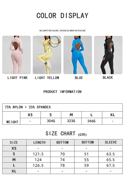 SOISOU Nylon Jumpsuit Women's Sport Yoga Fitness Set with zipper & chest cushion Bare Back High elastic soft fabric Gym Bodysuit