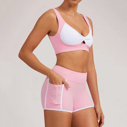 Women's Solid Breathable Lightweight Eco-Friendly Sports Bra & Shorts Set-Seamless Naked Feel High Waist for Yoga Running Gym