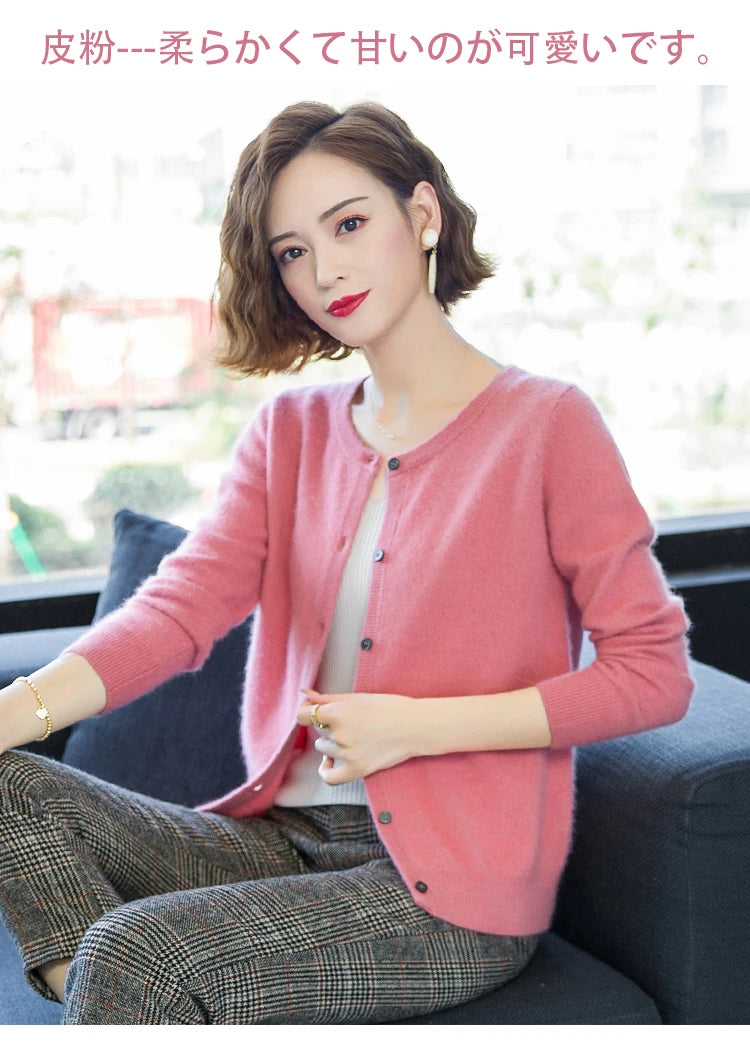 Women Cardigan Large Size Warm Pure Mink Cashmere Sweaters O-neck Loose Coat Female Sweater Ladies' Jacket Solid Knit Cardigans