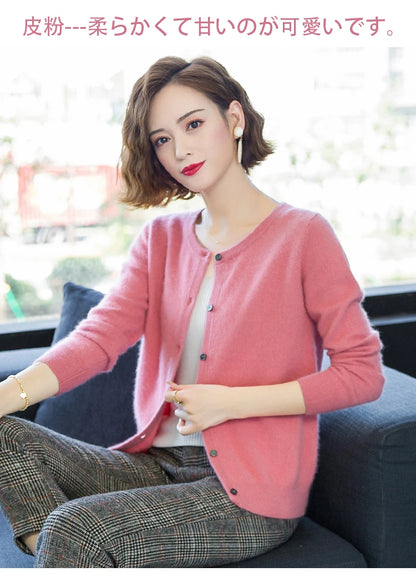 Women Cardigan Large Size Warm Pure Mink Cashmere Sweaters O-neck Loose Coat Female Sweater Ladies' Jacket Solid Knit Cardigans