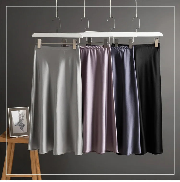 SuyaDream Silk Skirt for Woman 93%Silk 7%Spandex Solid A-line 2025 Spring Summer Chic Mid Skirts