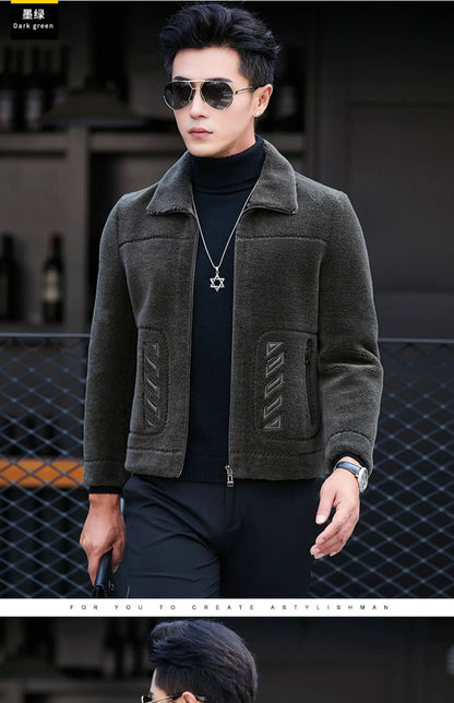 YOLANFAIRY Genuine Leather Men Sheep Sheared Grain Lamb Fur Coat Men Real Woolen Jackets Men's Clothing Mens Fur Jacket Coat