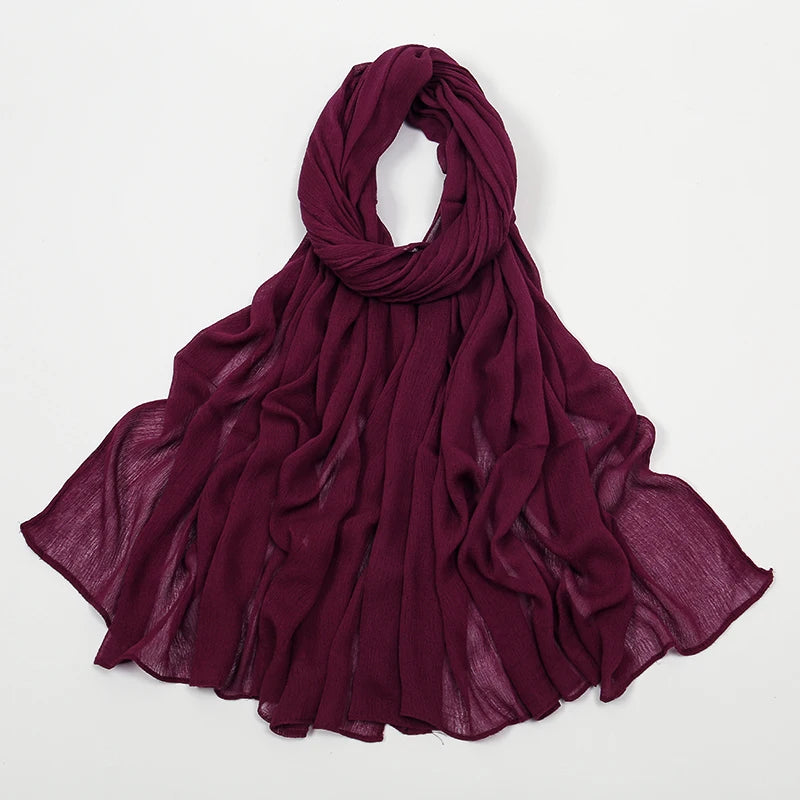 New Arrival Crinkle Rayon Hijab Women Muslim Scarf Shawls Solid Headscarf Wraps Big Size Plain Islamic Turban Headbands Foulard