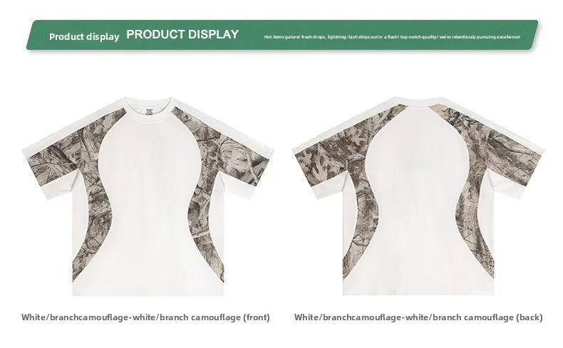 Custom LOGO men's summer camouflage splicing 240G quick-drying cotton polyester short-sleeved T-shirt loose sports shorts set