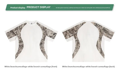 Custom LOGO men's summer camouflage splicing 240G quick-drying cotton polyester short-sleeved T-shirt loose sports shorts set