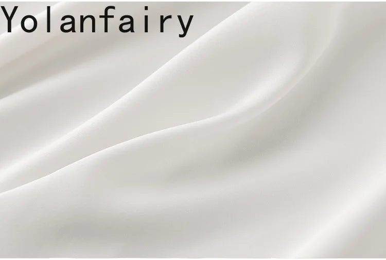 YOLANFAIRY 93% Natural Mulberry Silk Shirts Woman 2026 Stand Collar Long Sleeve Blouse Women Elegant White Shirt OL Ladies Tops