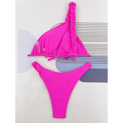 Sexy Cut Out One Shoulder Brazilian Bikini Women Swimwear Female Swimsuit Two-pieces Bikini set Bather Bathing Suit Swim V4515
