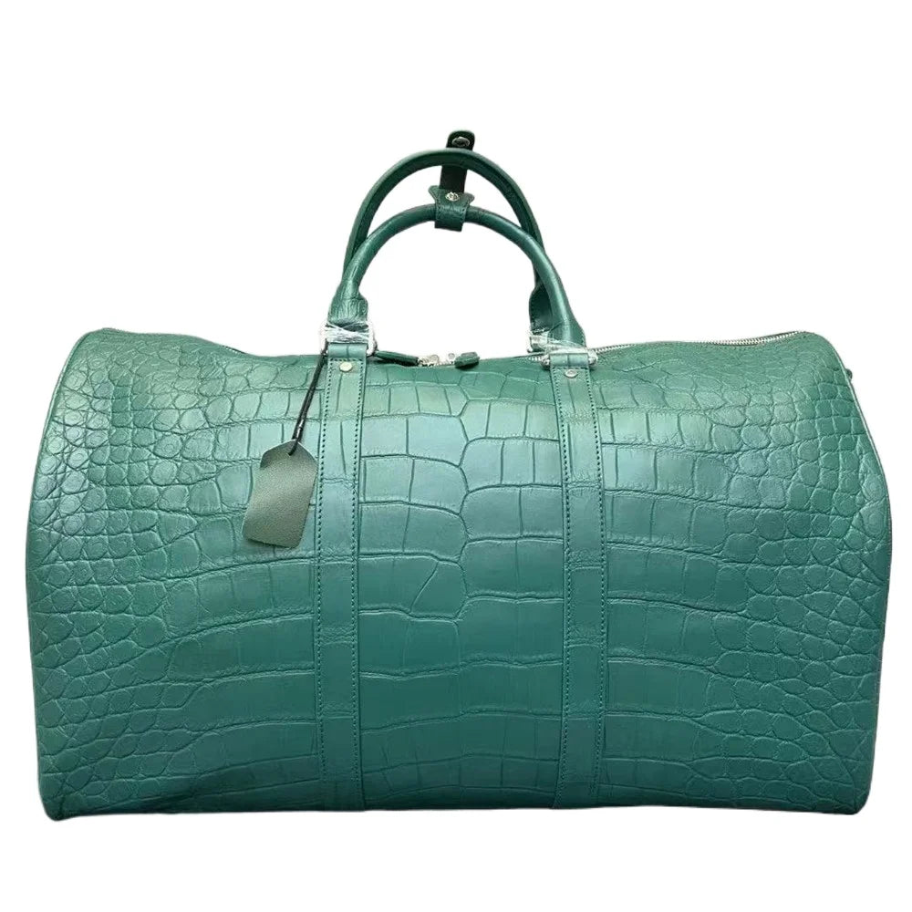 Authentic exotic crocodile belly leather men's large travel handbag real crocodile leather men's fashion luxury shoulder bag