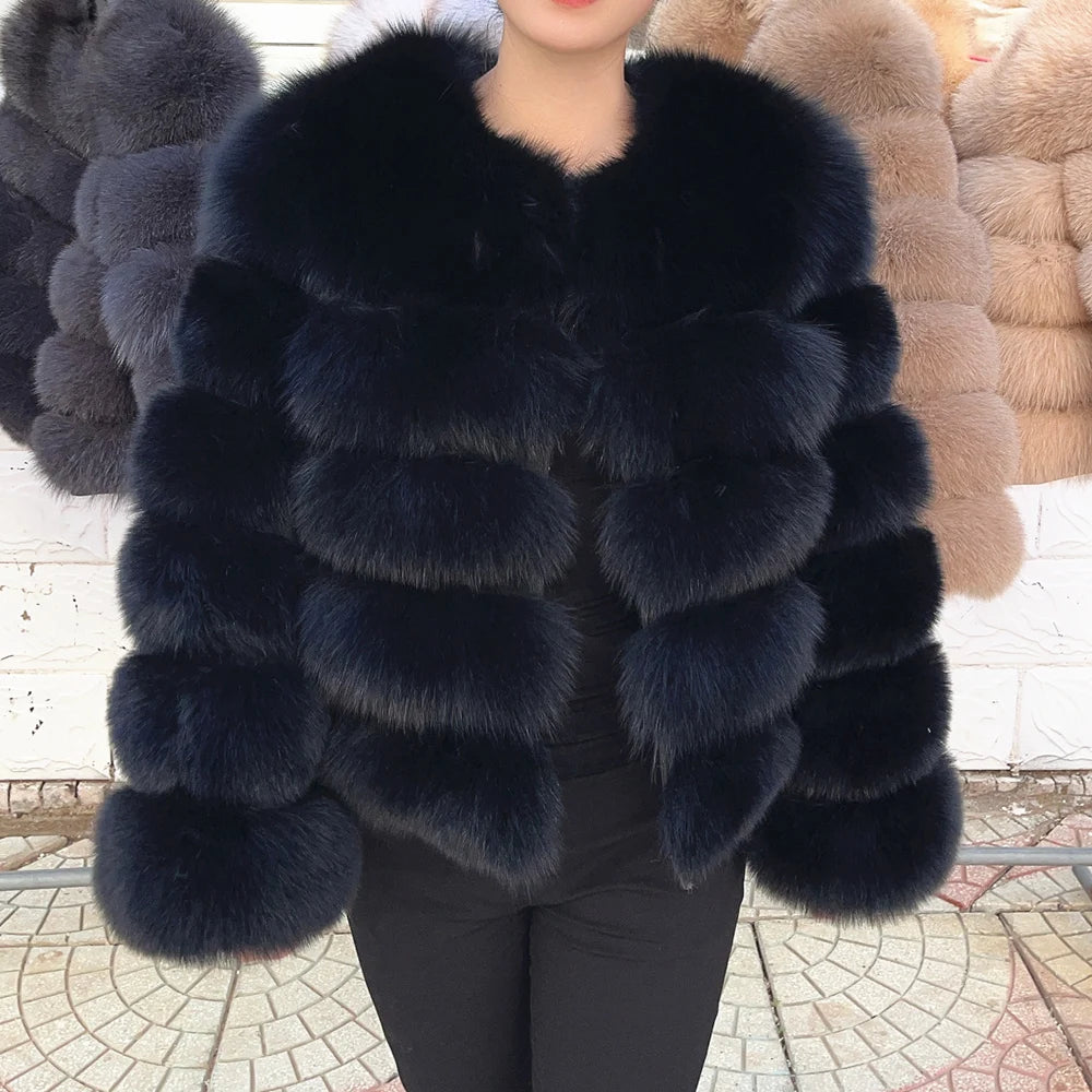 QUEENTINA Fox Fur Coat Real Winter Women'S Fashion Brown 2025 Leather And Skin Clothing Natural New In Coats & Jackets Outerwear