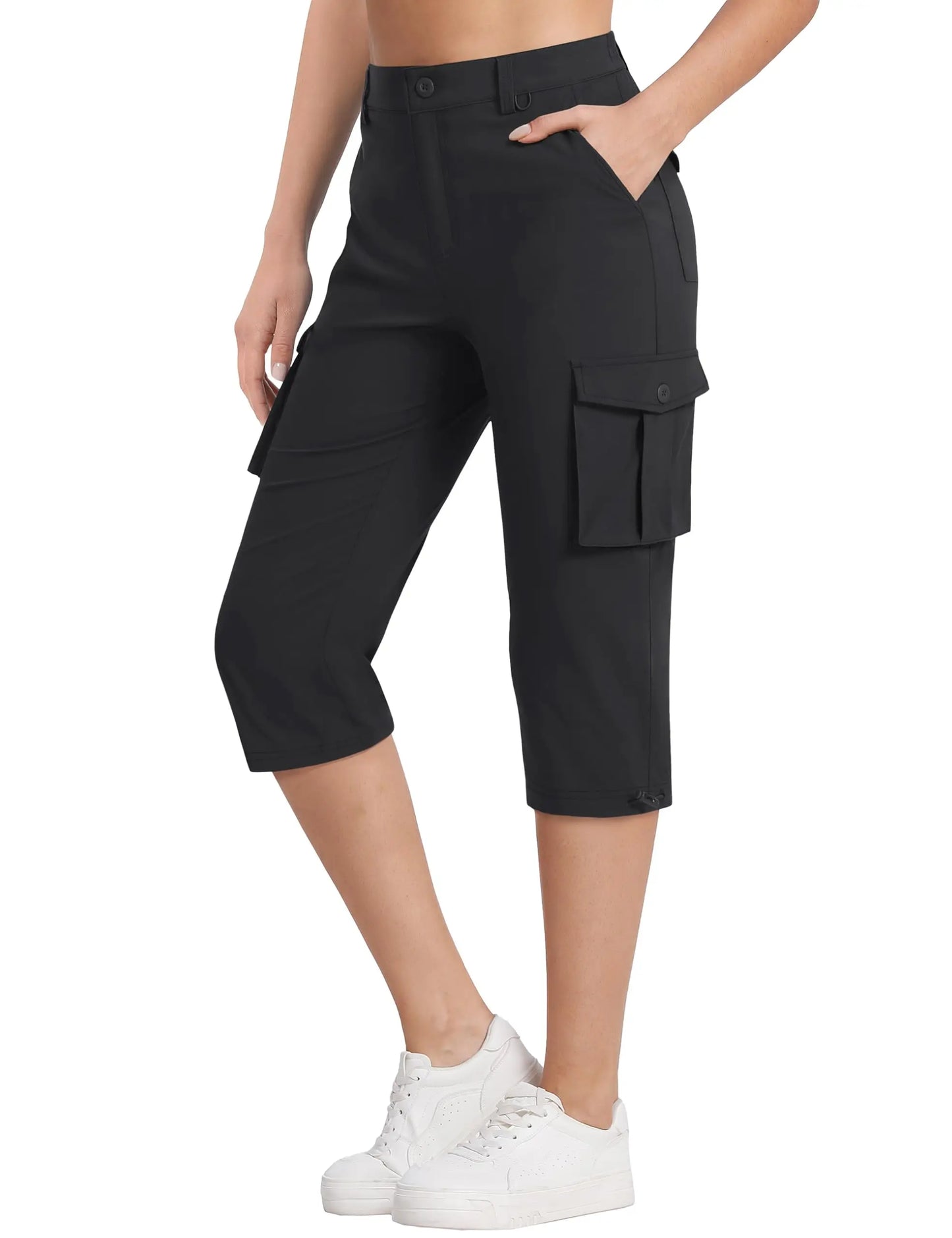 TACVASEN Summer Quick Dry Cargo Capri Pants Womens Outdoor Hiking Knee Length Joggers Lightweight Waterproof Shorts 6 Pockets