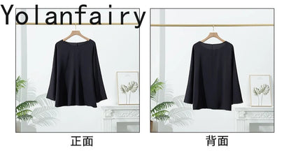 YOLANFAIRY 23MM 93% Real Mulberry Silk T Shirts for Women Summer O-neck Blouse Woman Elegant Shirt Loose OL Tops and Blouses