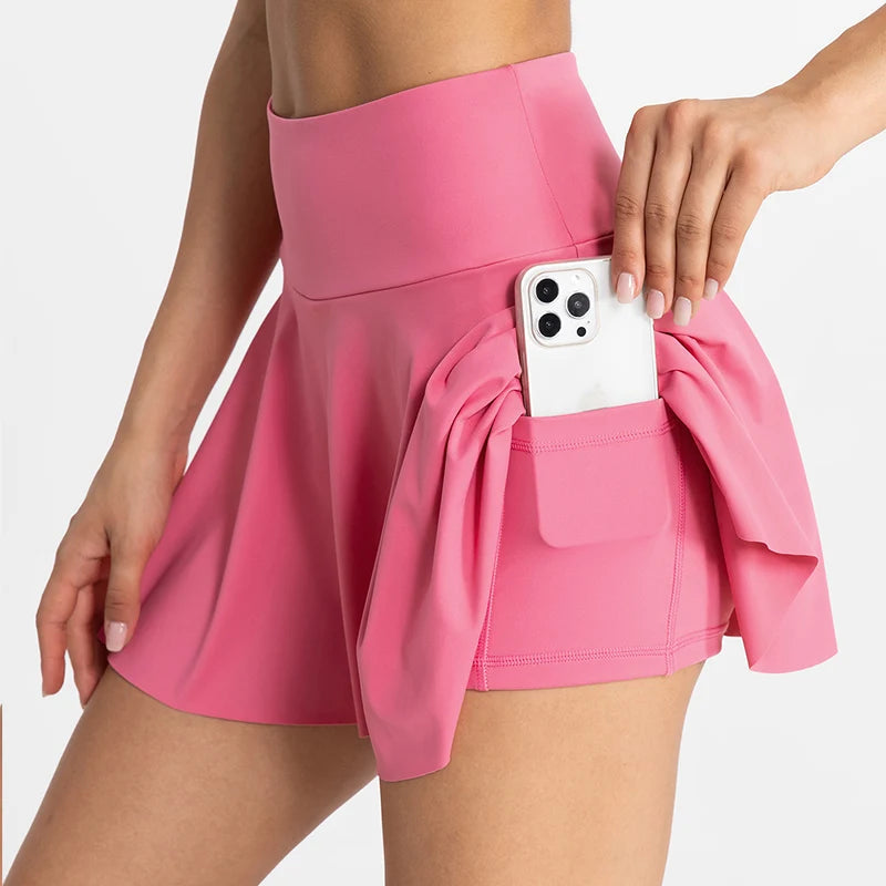VITALINOVO Pleated Tennis Skirts for Women with Pockets High Waisted Athletic Skirts with Shorts 2 in 1 Gym Workout Golf Skorts