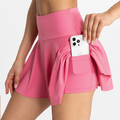 VITALINOVO Pleated Tennis Skirts for Women with Pockets High Waisted Athletic Skirts with Shorts 2 in 1 Gym Workout Golf Skorts