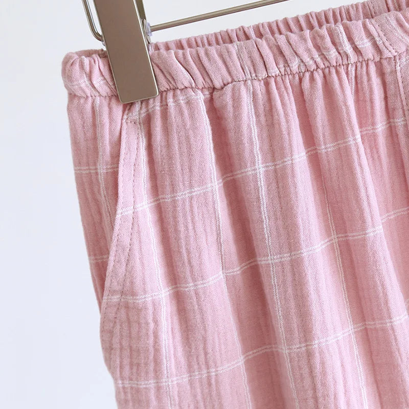 2026 Japanese style new couple sleepwear set 100% cotton crepe fabric long sleeved long pants two-piece home wear pajama