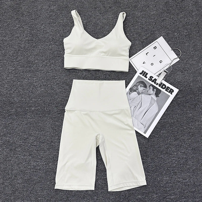SOISOU Nylon Short Sets Womens Clothing Sports Bra Cycling Shorts Workout Set Women's Tracksuit Gym Yoga Sexy Outfit Women 2023