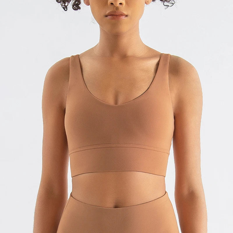 SOISOU Nylon Bra Top Women Gym Sexy Tight Sports Bra Fitness Yoga Women's Underwear Chest Pad Removable Anti-shake Bra 15 Colors