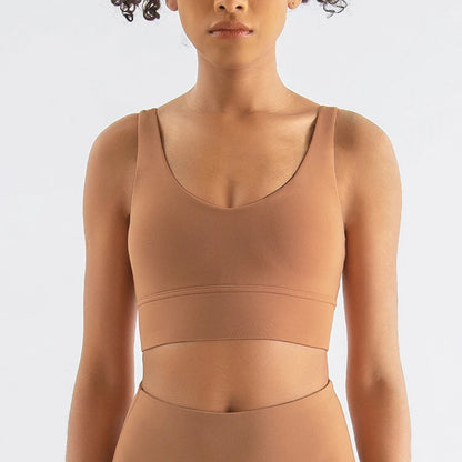 SOISOU Nylon Bra Top Women Gym Sexy Tight Sports Bra Fitness Yoga Women's Underwear Chest Pad Removable Anti-shake Bra 15 Colors