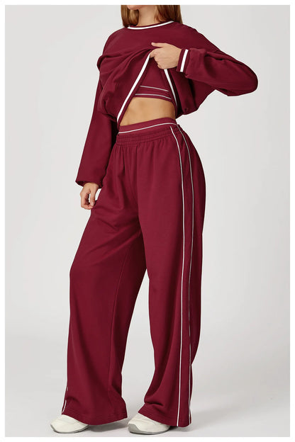 Custom LOGO women's new casual sweater wide-leg trousers comfortable outdoor fashion sports jogging shorts cycling two-piece set