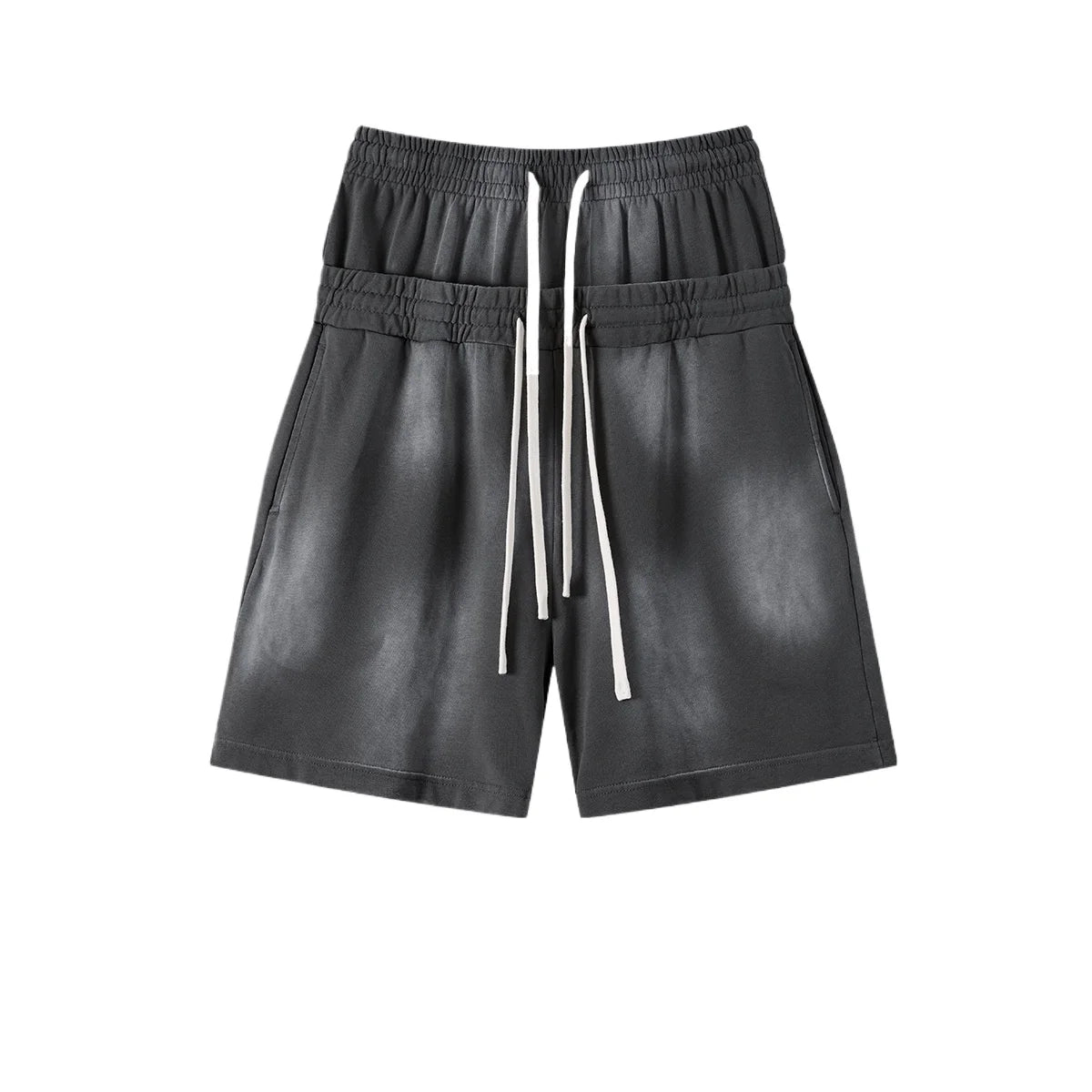 Custom LOGO men's 320G heavy 100% washed and old double waist high waist medium pants loose casual sports five-point shorts