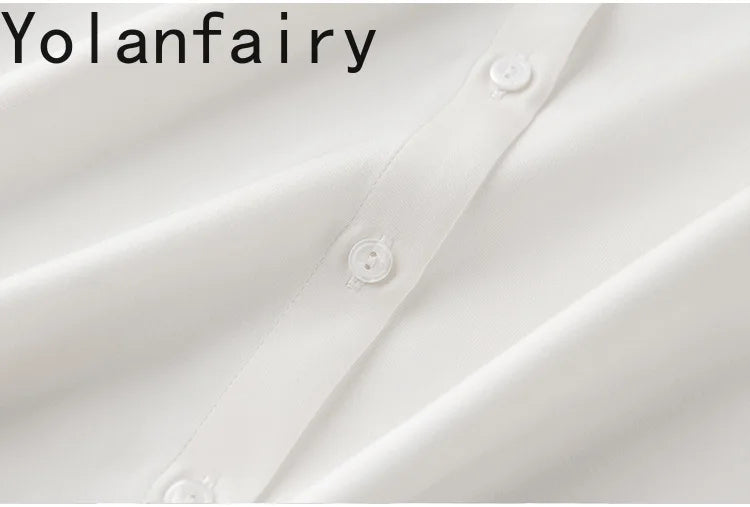 YOLANFAIRY 93% Natural Mulberry Silk Shirts Woman 2026 Stand Collar Long Sleeve Blouse Women Elegant White Shirt OL Ladies Tops