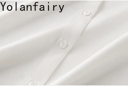 YOLANFAIRY 93% Natural Mulberry Silk Shirts Woman 2026 Stand Collar Long Sleeve Blouse Women Elegant White Shirt OL Ladies Tops