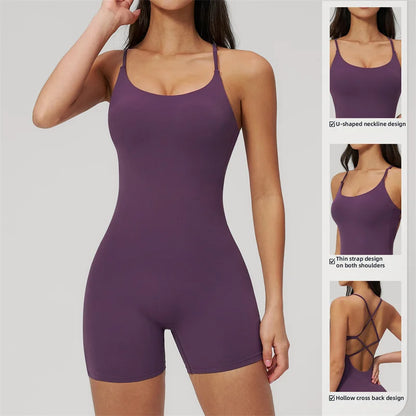 TRY TO BN Yoga Jumpsuit Shorts Cross Beautiful Back Sportswear Fitness Bodysuit One Piece Set Workout Running Gym Women Clothing