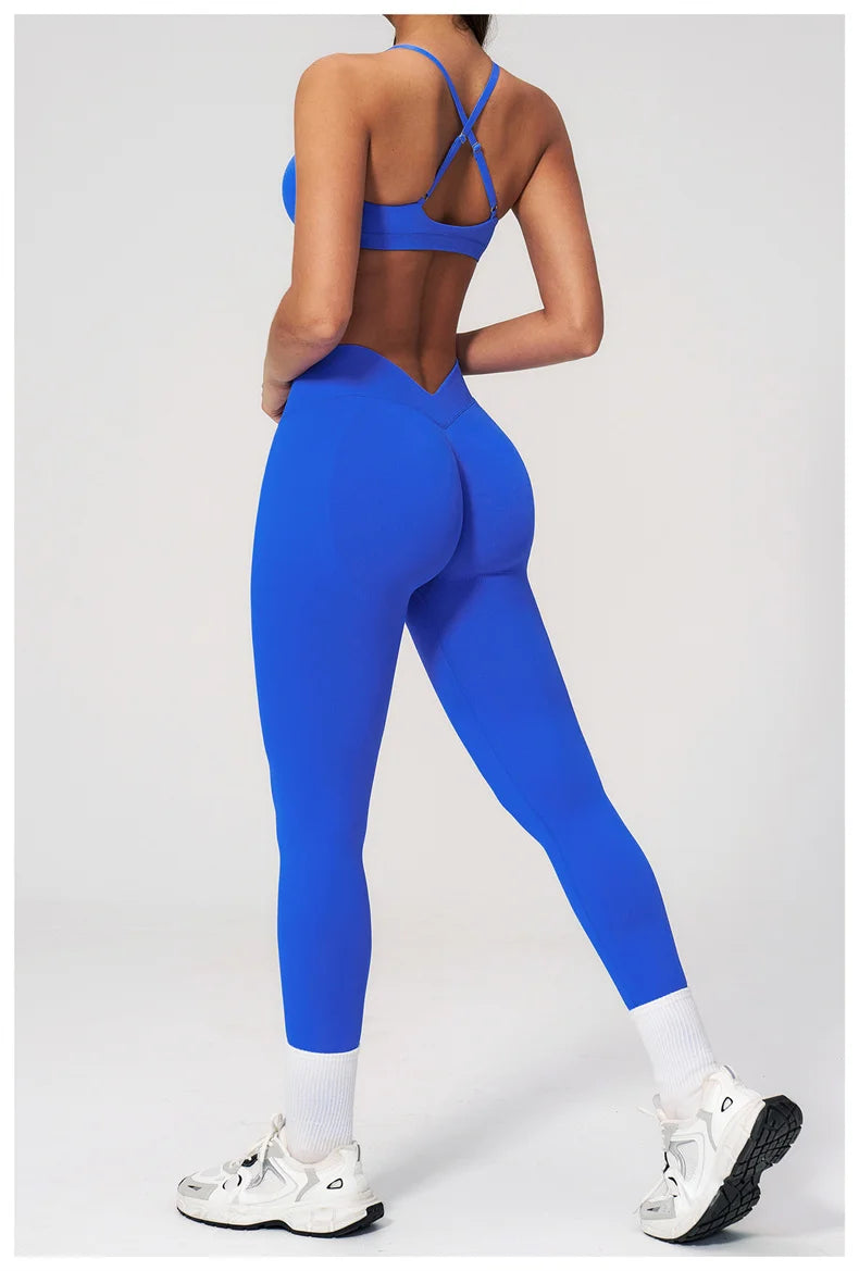 TRY TO BN Women Tracksuit 2 Piece Yoga Set Cross Bra High Waist V Waist Leggings Tummy Control Butt Lifting Workout Running Gym