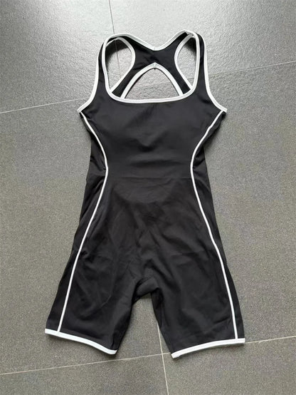 TRY TO BN Yoga Jumpsuit Sports Hollow Back Breathable Contrasting Color Bodysuit Fitness One Piece Set Running Gym Woman Clothes