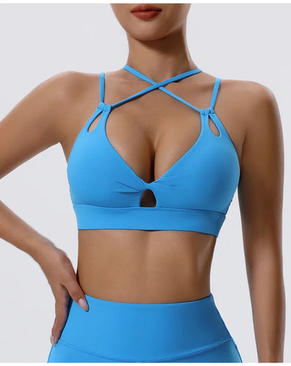 Women Fitness Sports Bra Sexy Top Gym Yoga Bra  Athletic Back Cutout Cross Tight Gym Push Up Workout Soft With Chest Pad